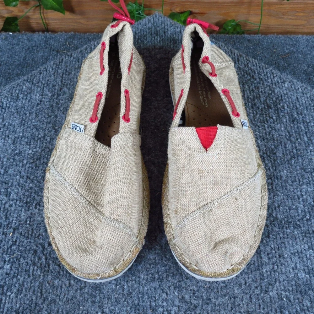 TOMS Bimini Women's Slip On Boat Shoes Size 6.5 Casual Summer Beige Burlap Red‎